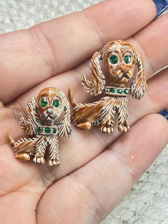 Gerry'S Jewelry - Gerry's Cocker Spaniel Brooch Set Vintage Dog Puppy Rhinestone Pins